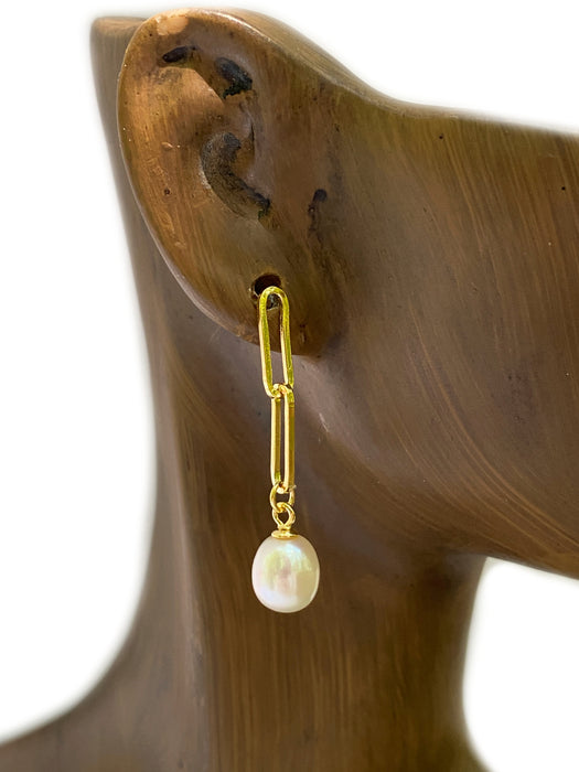 Chain Link Pearl Drop Posts | 14kt Gold Vermeil Studs Earrings | Light Years