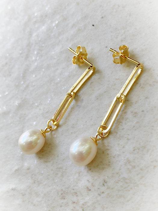 Chain Link Pearl Drop Posts | 14kt Gold Vermeil Studs Earrings | Light Years