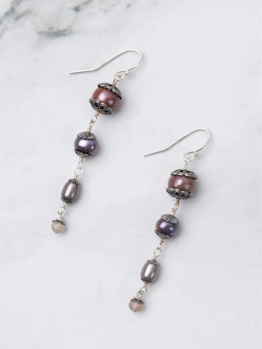 Reflections Purple Pearl Drop Dangles by Anne Vaughan | Sterling Silver | Light Years