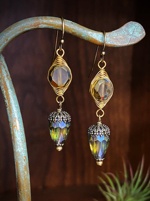 Crisp Autumn Herringbone Dangles by Anne Vaughan | Antiques Brass Earrings | Light Years 