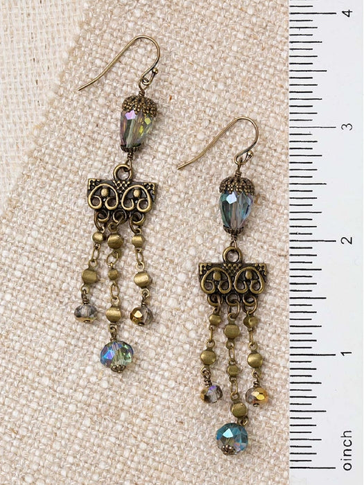 Crisp Autumn Crystal Chandelier Dangles by Anne Vaughan | Antiqued Brass Earrings | Light Years