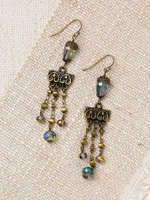 Crisp Autumn Crystal Chandelier Dangles by Anne Vaughan | Antiqued Brass Earrings | Light Years