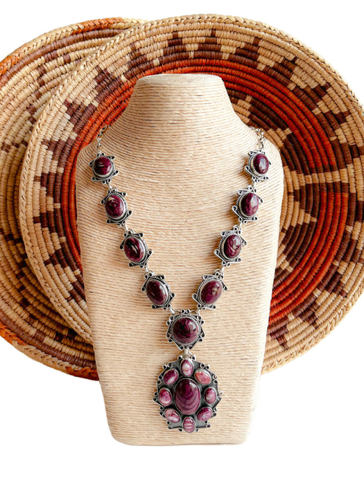 Purple Spiny Oyster Shell Statement Necklace | Navajo Native American Handmade | Light Years