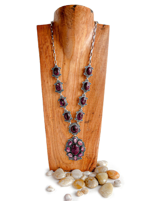 Purple Spiny Oyster Shell Statement Necklace | Navajo Native American Handmade | Light Years