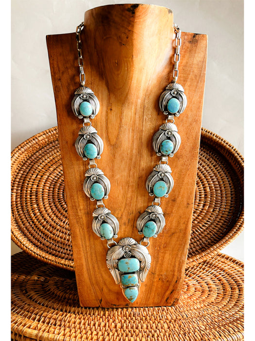 Feather Framed Turquoise Statement Necklace | Handmade Native American | Light Years