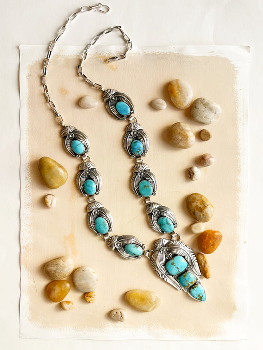 Feather Framed Turquoise Statement Necklace | Handmade Native American | Light Years