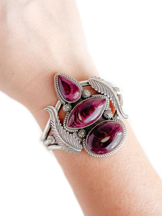 Purple Spiny Oyster Feather Cuff Bracelet | Navajo Native American | Light Years