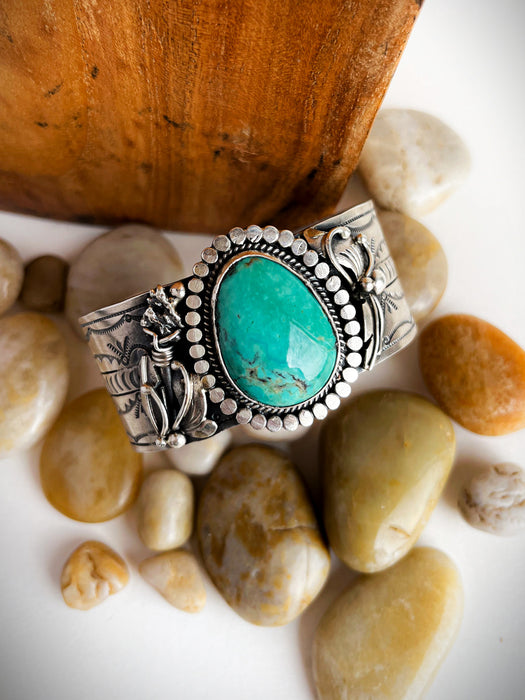 Turquoise Arrow & Feather Cuff Bracelet | Navajo Native American | Light Years