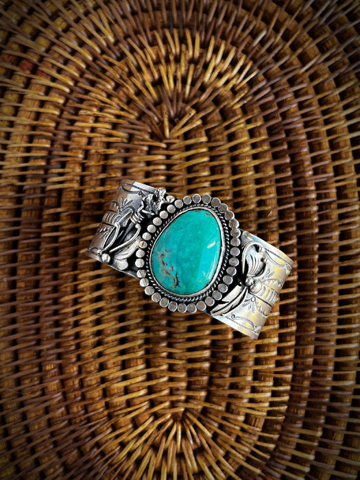 Turquoise Arrow & Feather Cuff Bracelet | Navajo Native American | Light Years