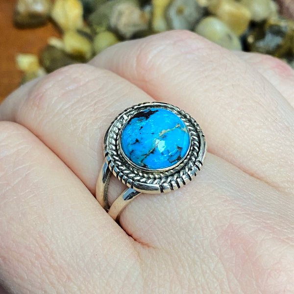 Native American Round Turquoise Ring | Sterling Silver 6 7 8 9 | Light Years