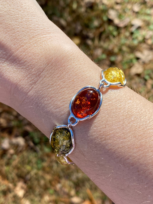 Wavy Sterling Silver & Amber Bracelet | Genuine Baltic | Light Years Jewelry