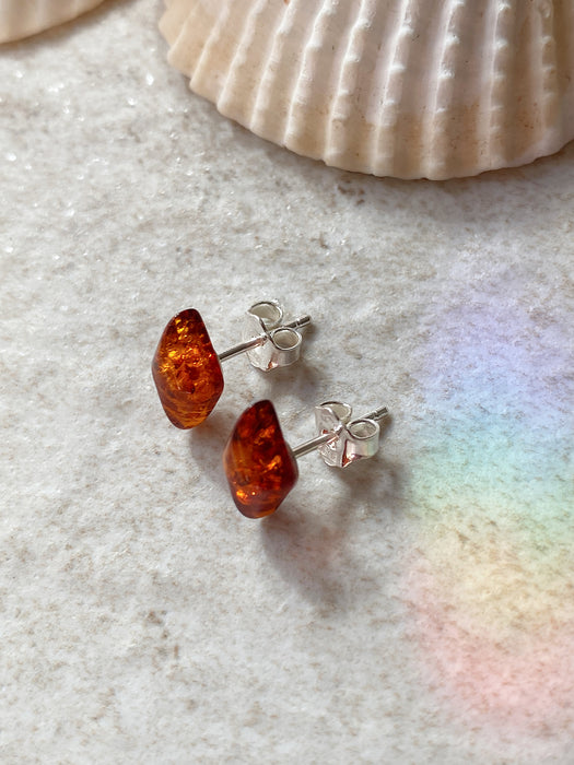 Amber Diamond Posts | Sterling Silver Stud Earrings | Light Years Jewelry