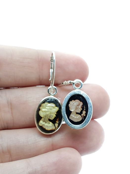 Amber Intaglio Cameo Dangles | Sterling Silver Earrings | Light Years