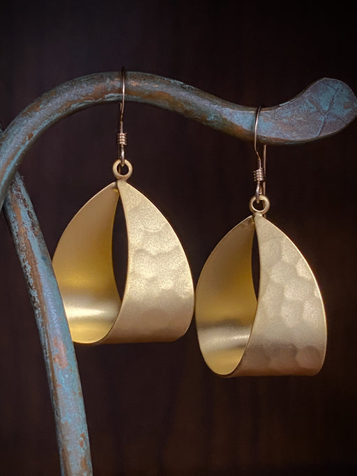 Matte Gold Ribbon Earrings | Hammered Gold Filled Dangles | Light Years