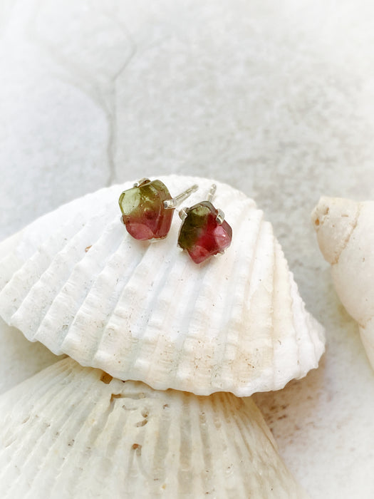 Watermelon Tourmaline Slice Posts | Sterling Silver Stud Earrings | Light Years