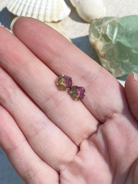 Watermelon Tourmaline Slice Posts | Sterling Silver Stud Earrings | Light Years