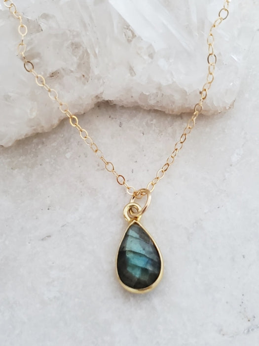 Labradorite Teardrop Necklace | Gold Filled Chain Pendant | Light Years Jewelry