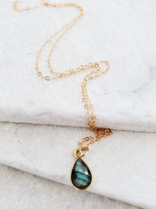 Labradorite Teardrop Necklace | Gold Filled Chain Pendant | Light Years Jewelry