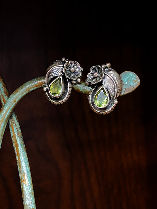 Navajo Peridot Flower & Leaf Posts | Sterling Silver Studs Earrings | Light Years