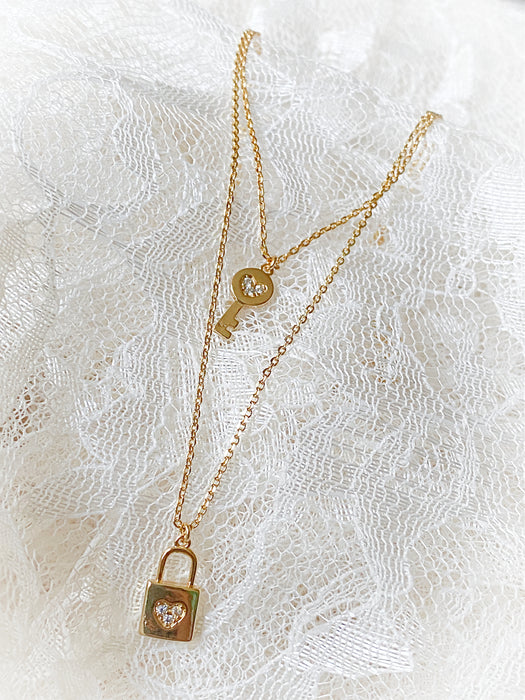 Layered Lock & Key Necklace | Gold Plated Chain Pendant | Light Years