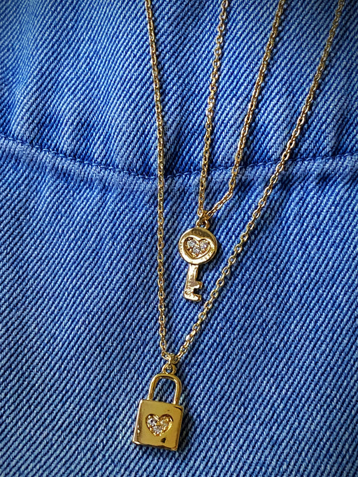 Layered Lock & Key Necklace | Gold Plated Chain Pendant | Light Years