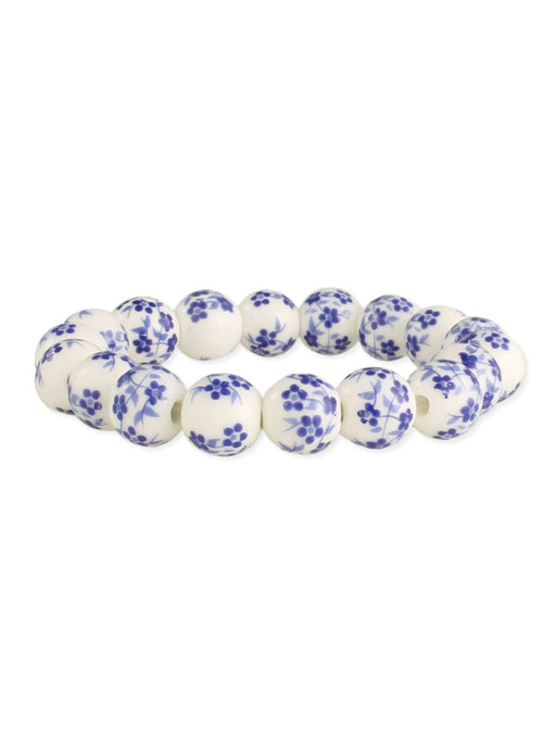 Blue Floral Ceramic Beaded Stretch Bracelet | Light Years Jewelry