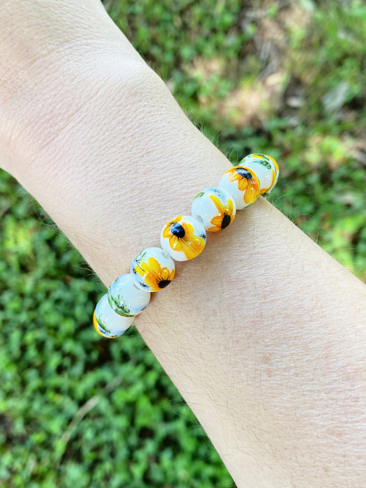 Sunflower Ceramic Bead Bracelet | Beaded Stretch Bracelet | Light Years