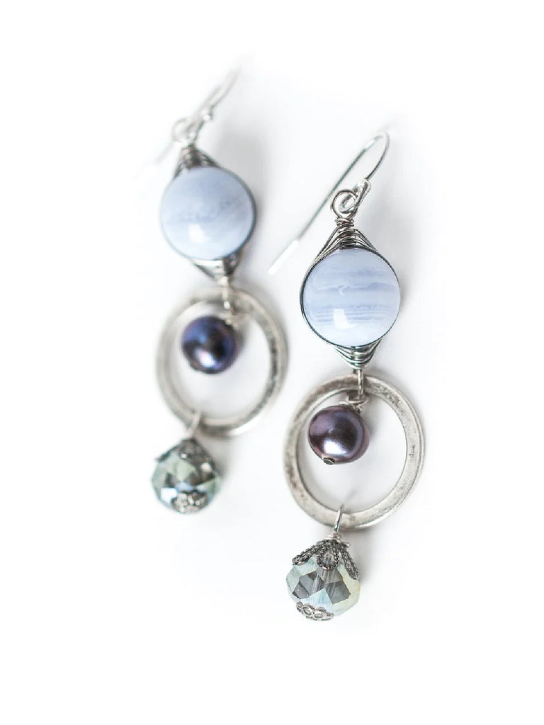Iolite Gemstone Briolette Earrings Sterling Silver Wire Wrapped Jewelry