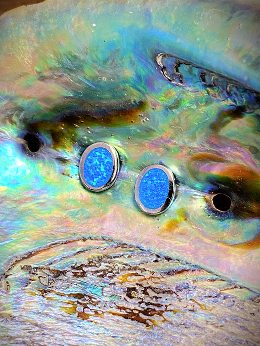 Flat Blue Opal Oval Posts