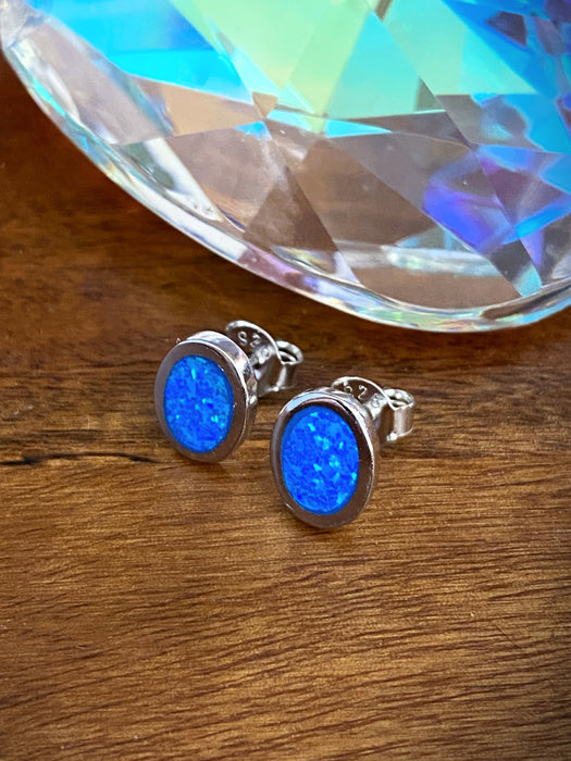 Flat Blue Opal Oval Posts