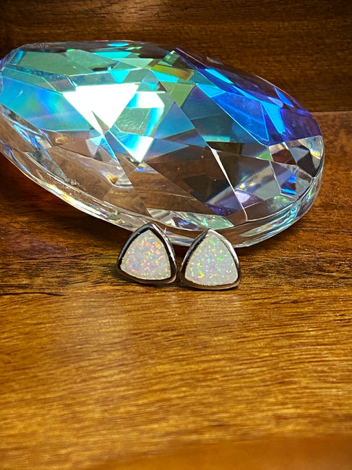 Curved Opal Triangle Posts | Sterling Silver Studs Earrings | Light Years