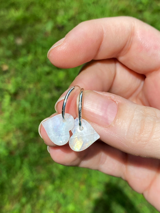 Rainbow Moonstone Heart Hoops | Sterling Silver Earrings | Light Years