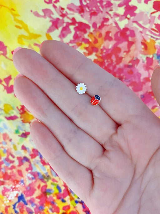 Ladybug & Daisy Mismatched Posts by Tomas | Sterling Silver Studs Earrings | Light Years