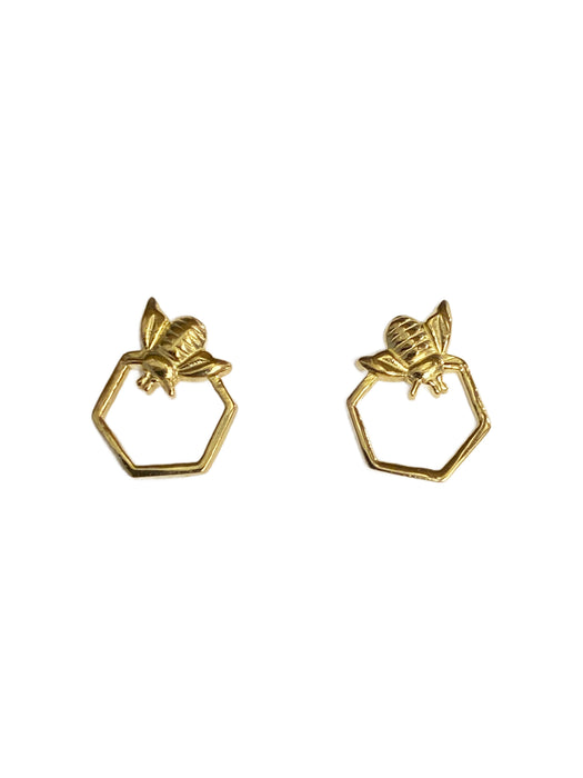 Bee & Honeycomb Posts by Tomas | Gold Vermeil Studs Earrings | Light Years