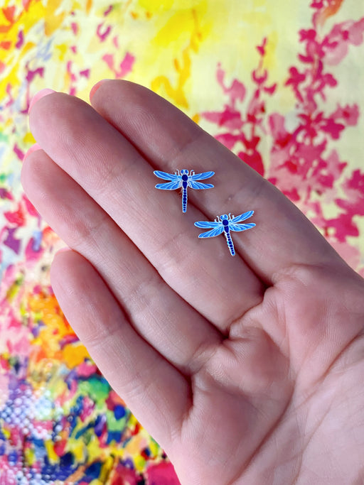 Blue Enamel Dragonfly Posts by Tomas | Sterling Silver Studs Earrings | Light Years