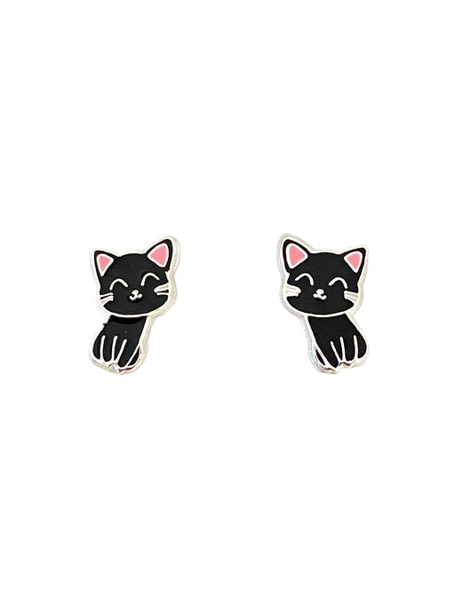 Happy Black Cat Posts by Tomas | Sterling Silver Studs Earrings | Light Years Jewelry