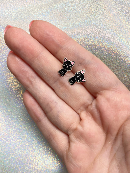 Happy Black Cat Posts by Tomas | Sterling Silver Studs Earrings | Light Years Jewelry