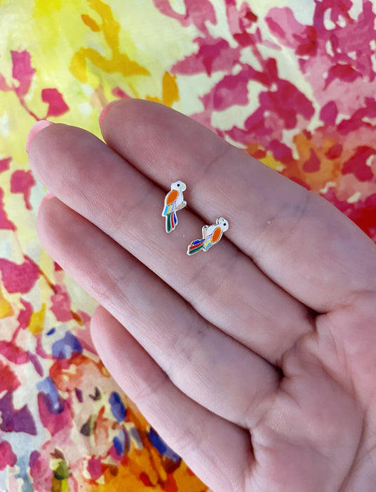 Enamel Parrot Posts by Tomas | Sterling Silver Studs Earrings | Light Years Jewelry