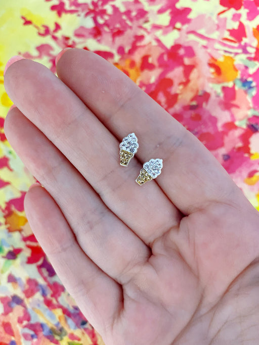 Vanilla CZ Ice Cream Cone Posts by Tomas | Sterling Silver Studs Earrings | Light Years