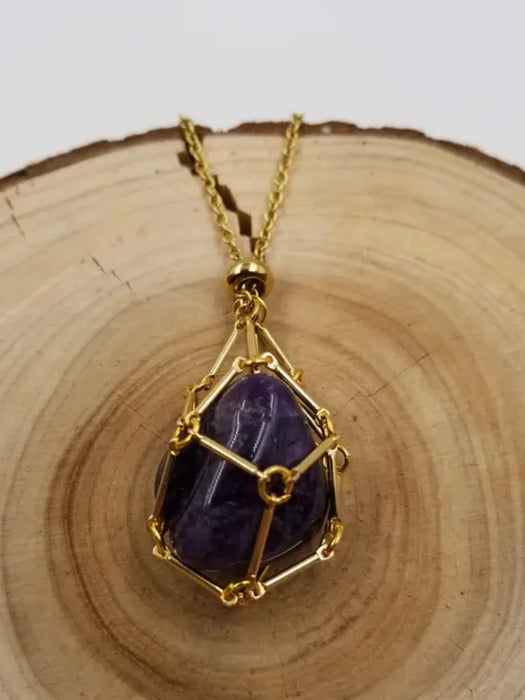 Interchangeable Stone Cage Necklace | Gold Silver Chain | Light Years Jewelry