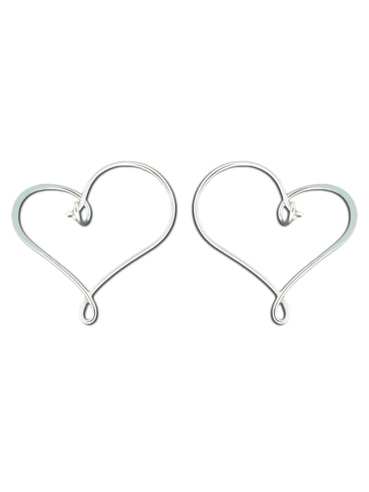 Silver Hoop Earrings Heart Hoop Earrings Large Hoops Open 