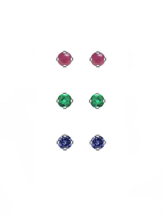 4mm Precious Birthstone Posts Studs | Ruby Emerald Sapphire Sterling Silver | Light Years