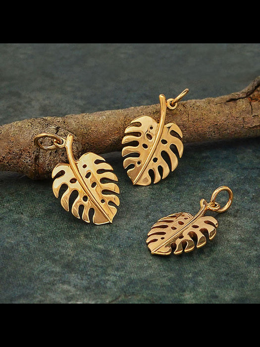 Bronze Monstera Leaf Necklace | Gold Vermeil Chain Pendant | Light Years