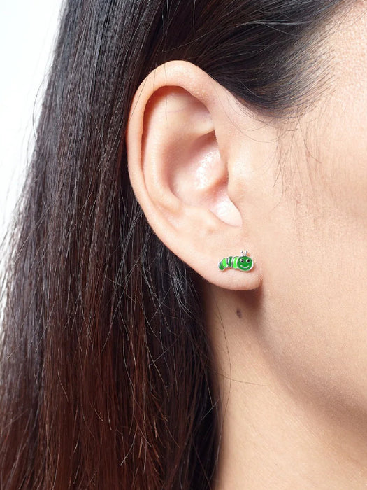 Green Caterpillar Posts by boma | Sterling Silver Studs Earrings | Light Years