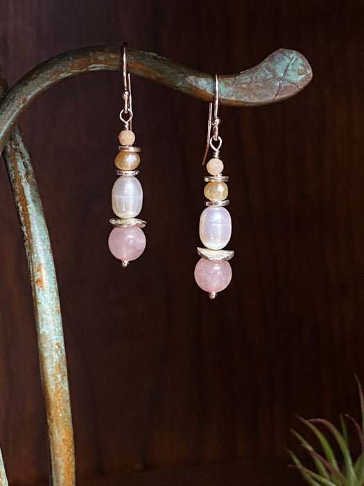 Embrace Rose Quartz & Pearl Dangles by Anne Vaughan | Sterling Silver | Light Years