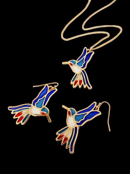 Enamel Hummingbird Earrings | Fashion Gold Statement Dangles | Light Years