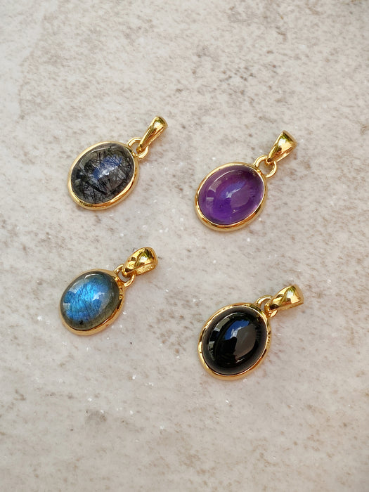 Oval Gemstone Cabochon Pendants | 14kt Gold Vermeil Necklace | Light Years