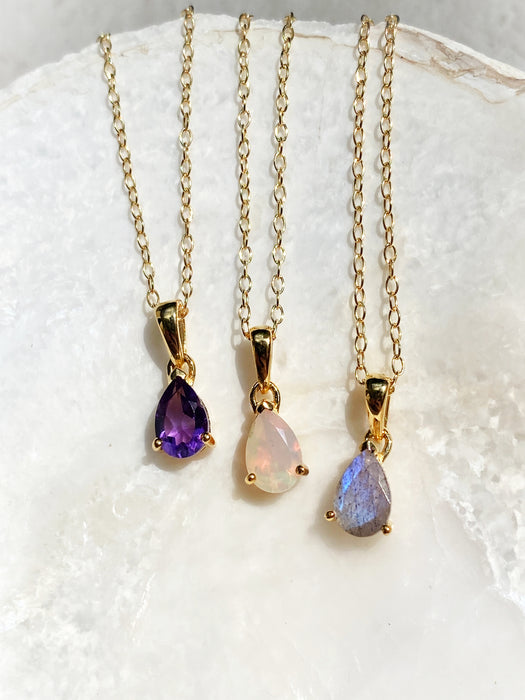 Pear Cut Gemstone Necklace | Gold Vermeil Chain Pendant | Light Years