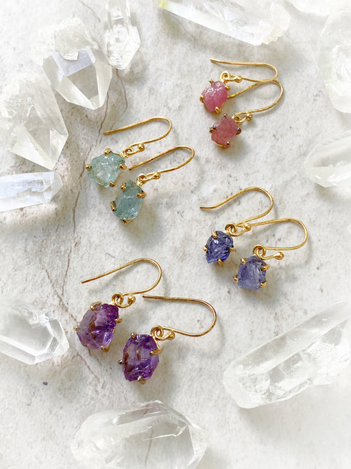 Raw Natural Gemstone Dangles Earrings | 14kt Gold Vermeil | Light Years Jewelry