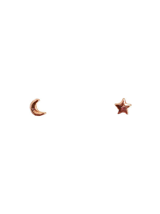 Small Moon & Star Posts | Silver Rose Gold Studs Earrings | Light Years Jewelry